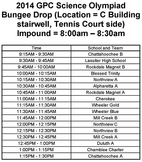 2014 Bungee Drop schedule
